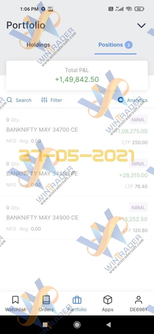 Rs. 149842 profit in banknifty option trading on 27-05-2021