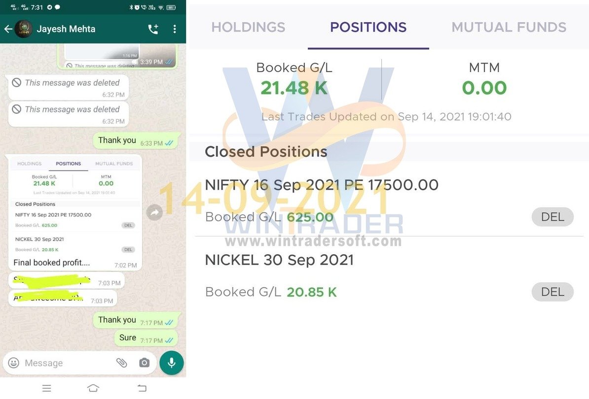 Rs. 21480 profit in Nifty and MCX Nickel Trading